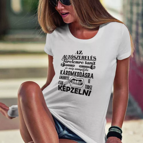Női_póló_autószerelőknek_Türelem_és_káromkodás