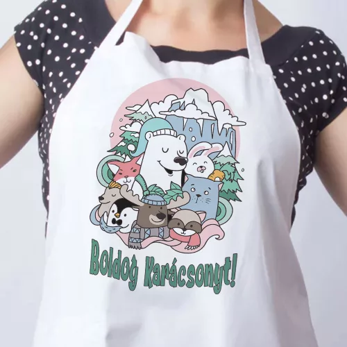 Cuki_állatos_kötény_Boldog_Karácsonyt_