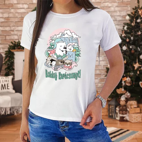 Cuki_állatos_női_póló_Boldog_Karácsonyt_