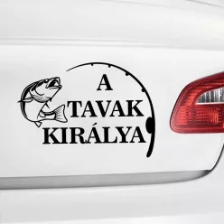 Tavak_királya_matrica_Autóra,csónakra_Ajándék_pecásoknak