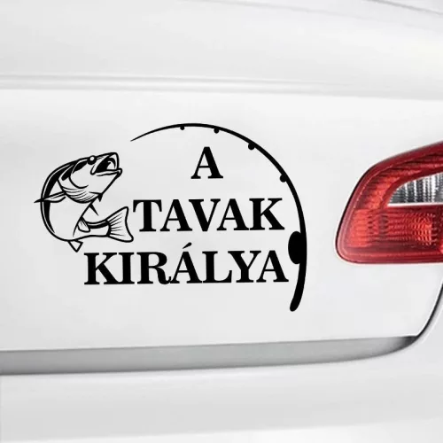 Tavak_királya_matrica_Autóra,csónakra_Ajándék_pecásoknak