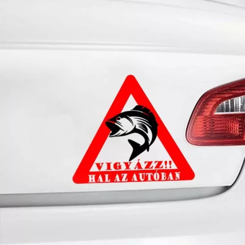 Vigyázz_hal_az_autóban_matrica_Figyelmeztető_matrica