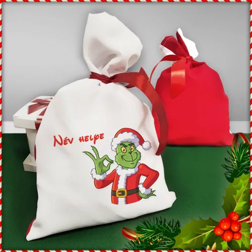 Grincs_mintás_mikulás_zsák_Textil_zsák_saját_névvel_