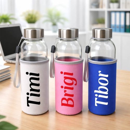 Egyedi neves üvegkulacs tokkal - Névre szóló üveg palack