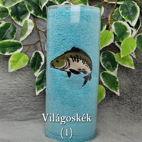 Meglepetés_horgásznak_Ponty_mintás_hímzett_törölköző